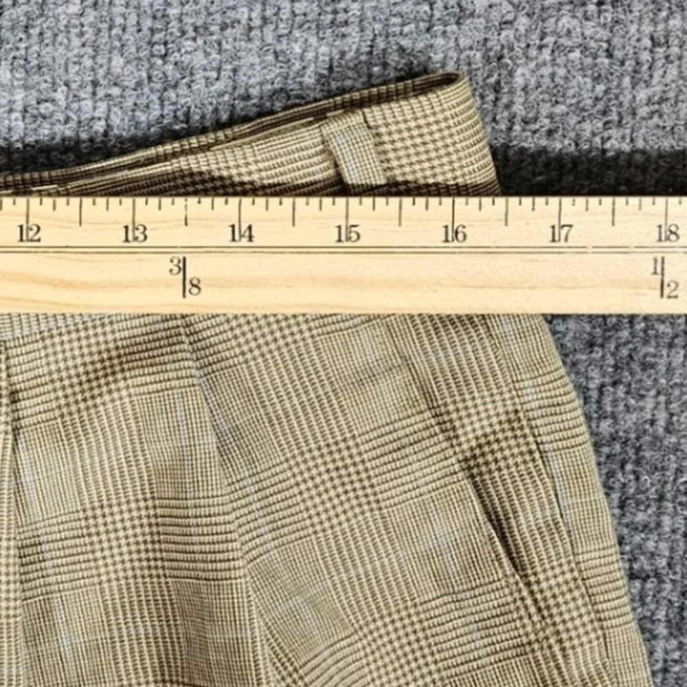 Lauren Ralph Lauren Mens Tan Plaid Wool Pleated Cuffed Trousers 35x30 Act 31x29